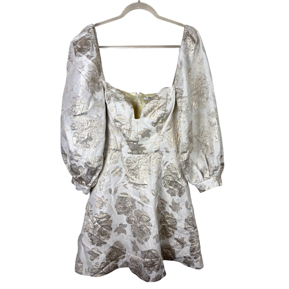 Maison Amory Princess Floral Brocade Mini Dress Puff Sleeve Sweetheart Size L - Picture 5 of 7